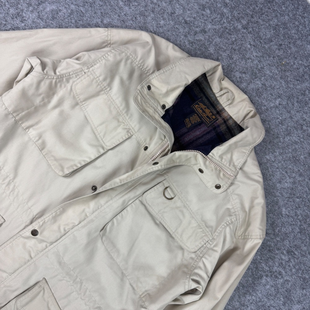 Eddie Bauer Mens Mountain Parka Jacket Tan Beige Wool Lined Field Coat Large